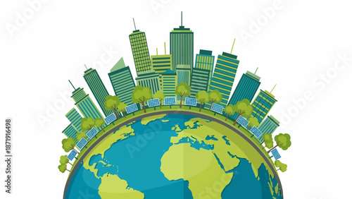 Sustainable City Concept Green Buildings on Earth Globe.