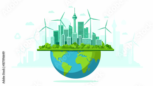 Sustainable Cityscape on Earth Green Energy and Urban Harmony.