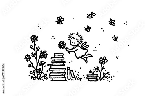 Playful Bunny Frolicking Among Flowers and Bees