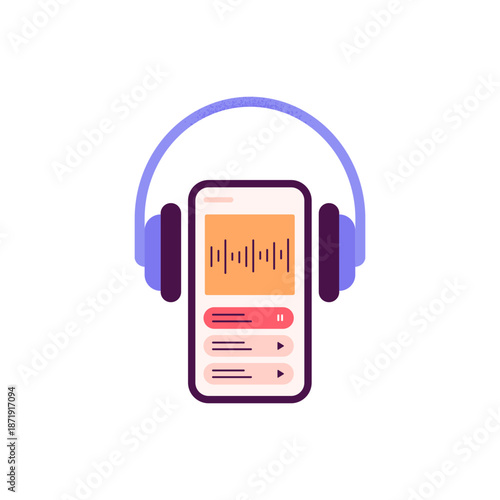Audio learning course. Microlearning and mobile education concept. Vector flat illustration isolated on a white background.