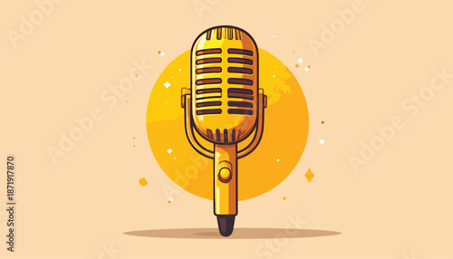 Vintage Microphone Illustration with Retro Style and Warm Color Palette.