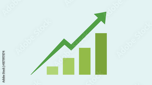 A green bar graph illustration showing an upward trend with increasing bars and an arrow pointing upwards