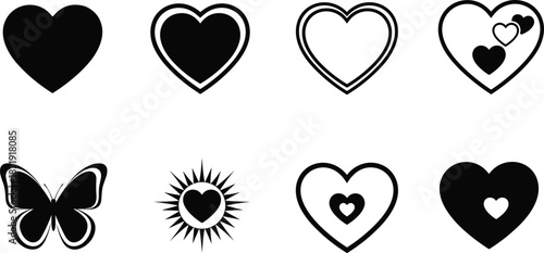 Heart Icons Collection Featuring Love Symbols, Romantic Shapes, Decorative Elements, Minimalist Valentine Designs, Abstract Heart Motifs for Creative U