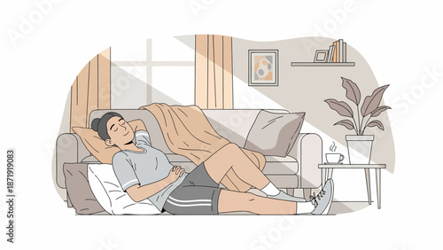 Couple Relaxing on Couch at Home with Blanket.