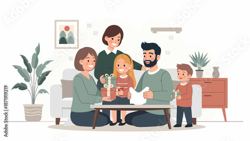 Family Gathering with Gifts A Moment of Togetherness and Joy.