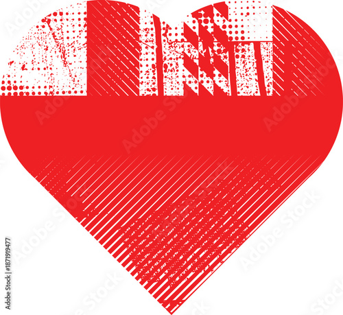 Textured hearts vector. Glitched social media templates . Trendy defect error heart . Glitched, Grunge cyber punk symbol with distressed effect. Heart with a halftone dots screen print texture.