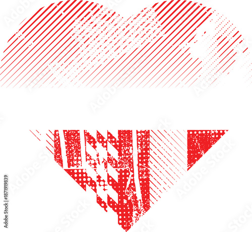 Textured hearts vector. Glitched social media templates . Trendy defect error heart . Glitched, Grunge cyber punk symbol with distressed effect. Heart with a halftone dots screen print texture.