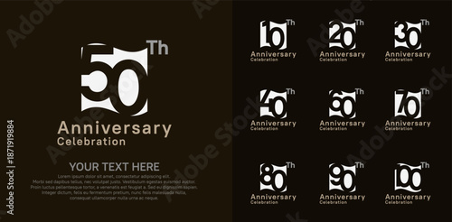 Anniversary logo set vector design, white and brown color for celebration event