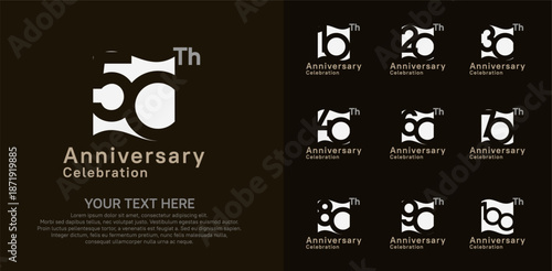 Anniversary logo set vector design, white and brown color for celebration event