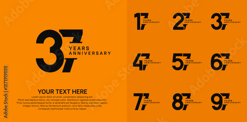 Anniversary logo set vector design, black color for celebration event