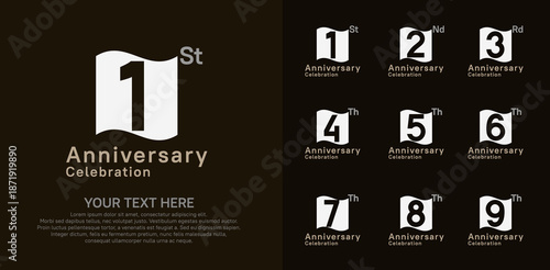 Anniversary logo set vector design, white and brown color for celebration event