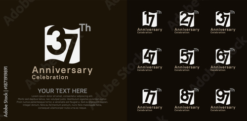 Anniversary logo set vector design, white and brown color for celebration event