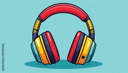 Vibrant Over-Ear Headphones with Red Headband and Colorful Earcups.