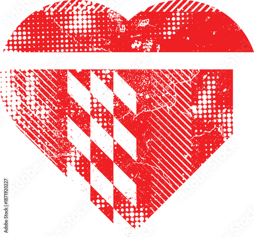 Textured hearts vector. Glitched social media templates . Trendy defect error heart . Glitched, Grunge cyber punk symbol with distressed effect. Heart with a halftone dots screen print texture.