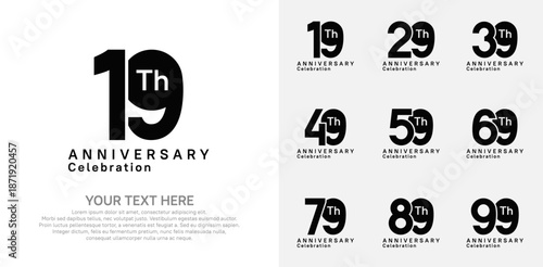 Anniversary logo set vector design, black color for celebration event
