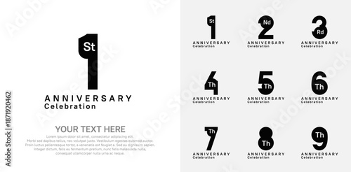 Anniversary logo set vector design, black color for celebration event