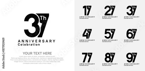Anniversary logo set vector design, black color for celebration event