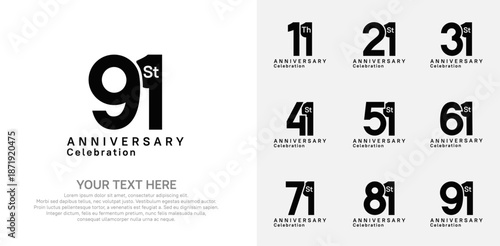 Anniversary logo set vector design, black color for celebration event