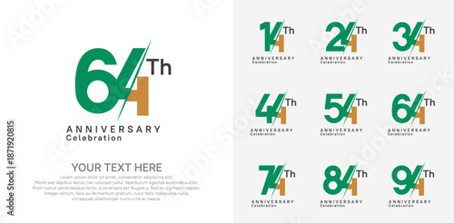 Anniversary logo set vector design, green and brown color for celebration event