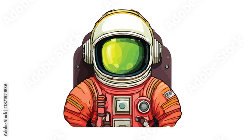 Illustration of an Astronaut in Orange Suit with Green Visor.