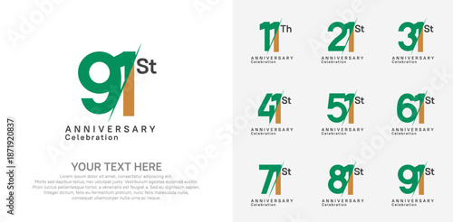 Anniversary logo set vector design, green and brown color for celebration event