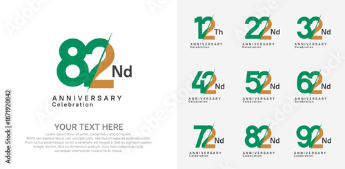Anniversary logo set vector design, green and brown color for celebration event