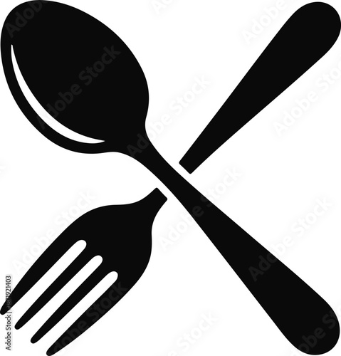 Black Silhouette of Crossed Spoon and Fork cutlery