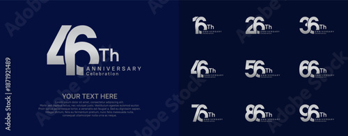 Anniversary logo set vector design, silver color for celebration event