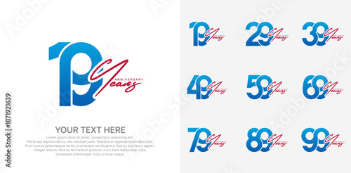 Anniversary logo set vector design, blue and red color for celebration event