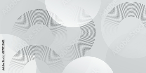 White geometric abstract background overlap layer on bright space with lines effect decoration. Modern graphic design element circles style