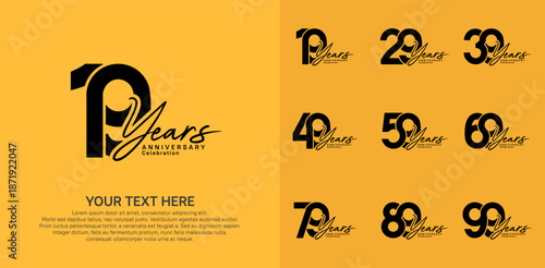 Anniversary logo set vector design, black color for celebration event