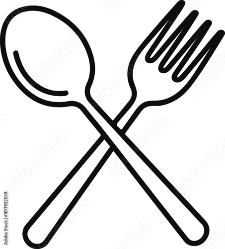 Fotografie Crossed Spoon and Fork Outline Icon cutlery utensil