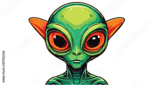 Cartoon Alien Portrait with Large Eyes and Orange Ears.