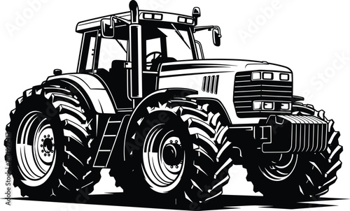 Heavy duty modern farm tractor silhouette for agricultural industry field work machinery equipment cad drawing flat vector illustration isolated on white background