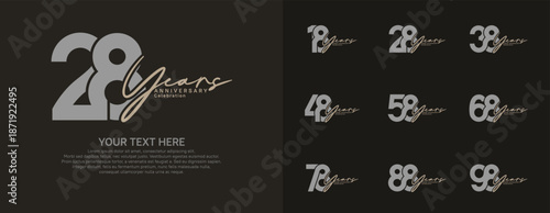 Anniversary logo set vector design, gray and brown color for celebration event