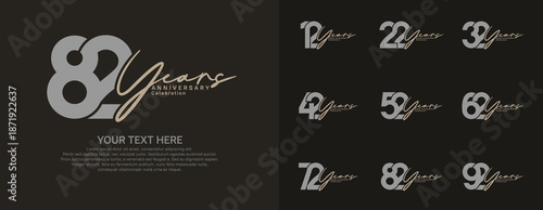 Anniversary logo set vector design, gray and brown color for celebration event