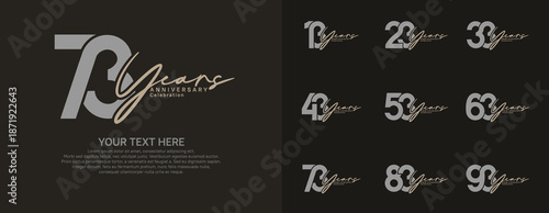 Anniversary logo set vector design, gray and brown color for celebration event