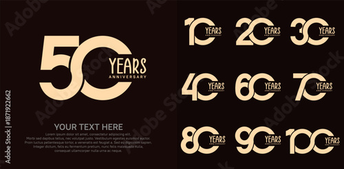 Anniversary logo set vector design, gold color for celebration event