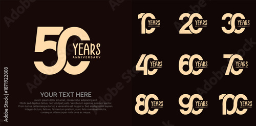 Anniversary logo set vector design, gold color for celebration event