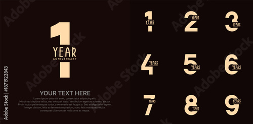 Anniversary logo set vector design, gold color for celebration event