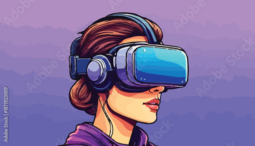 Woman Immersed in Virtual Reality with VR Headset and Headphones.