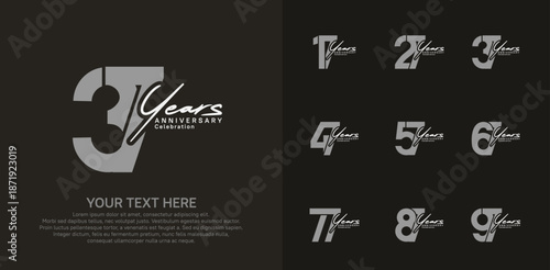 Anniversary logo set vector design, gray and white color for celebration event