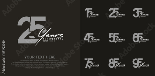 Anniversary logo set vector design, gray and white color for celebration event
