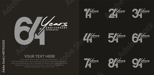 Anniversary logo set vector design, gray and white color for celebration event