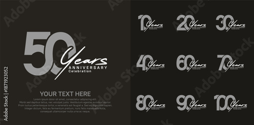 Anniversary logo set vector design, gray and white color for celebration event