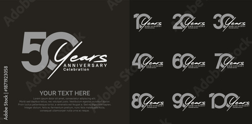 Anniversary logo set vector design, gray and white color for celebration event