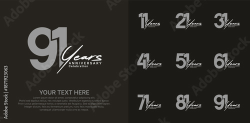 Anniversary logo set vector design, gray and white color for celebration event