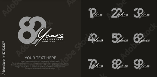 Anniversary logo set vector design, gray and white color for celebration event