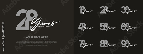 Anniversary logo set vector design, gray and white color for celebration event