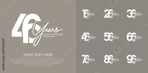 Anniversary logo set vector design, white color for celebration event